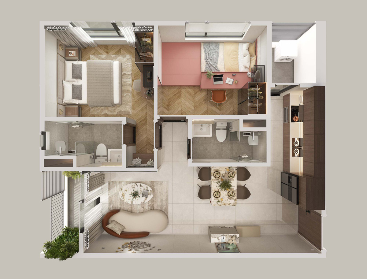 Layout căn hộ 2PN Fenica