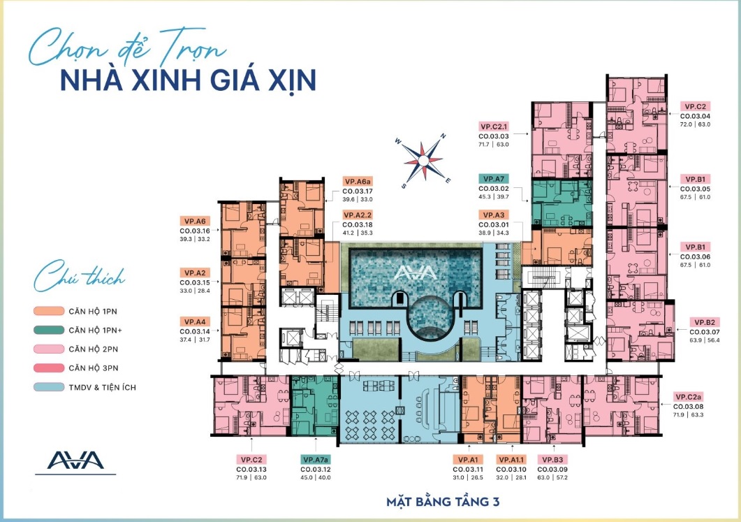 Mặt bằng tầng căn hộ điển hình dự án AVA Helios Quận 8