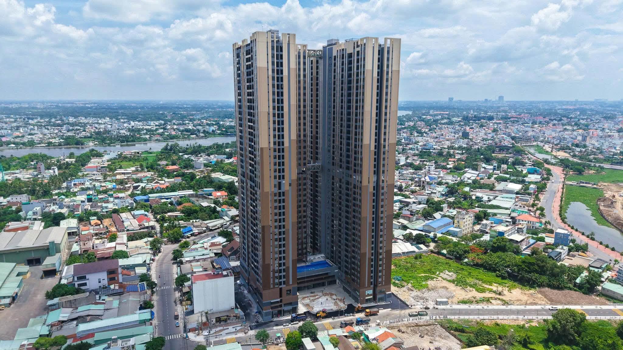 Toàn cảnh phối cảnh hai tháp căn hộ A&T Sky Garden Vĩnh Phú Thuận An
