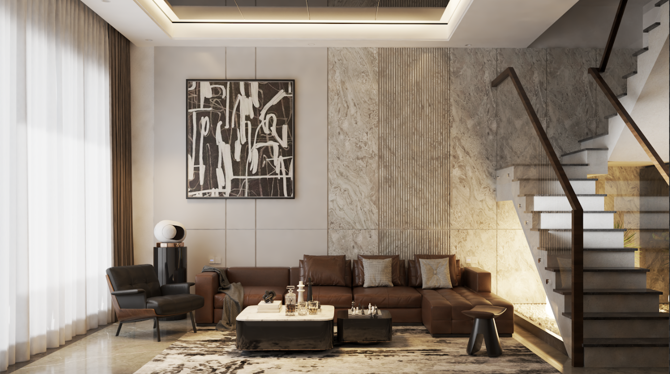 Spacious and elegant living room design in townhouses for rent near Phuoc Dong IP