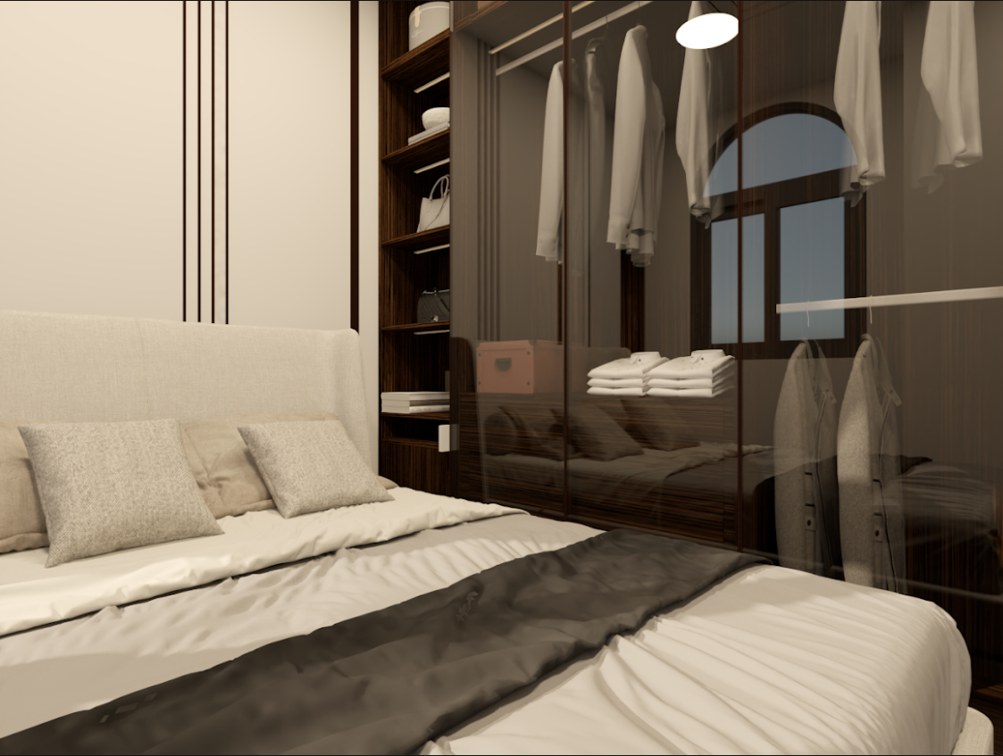 Comfortable master bedroom with natural light in townhouses for lease near Phuoc Dong IP