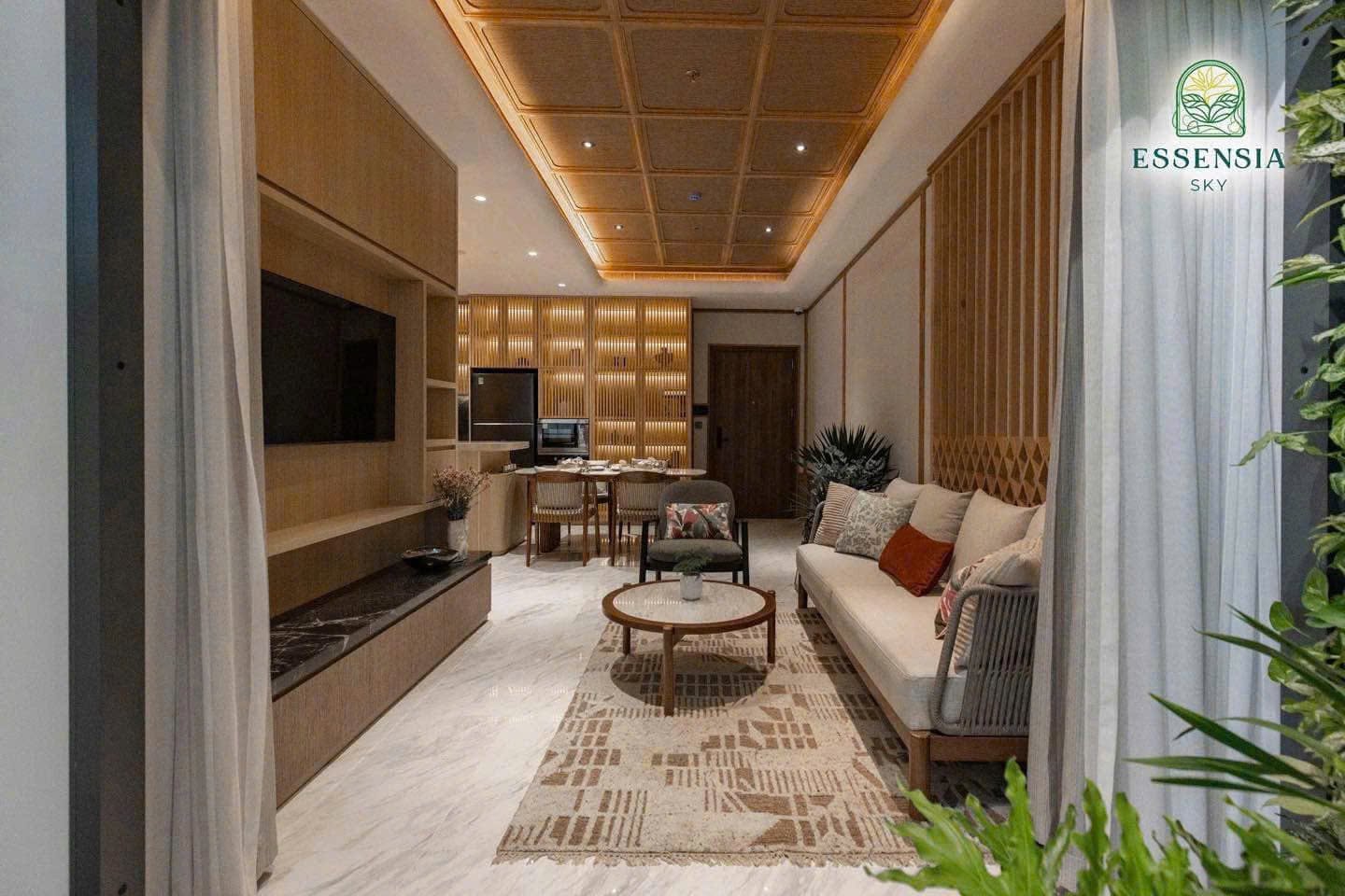 Nội thất phòng khách sang trọng ấm cúng tại căn hộ Essensia Sky Nhà Bè