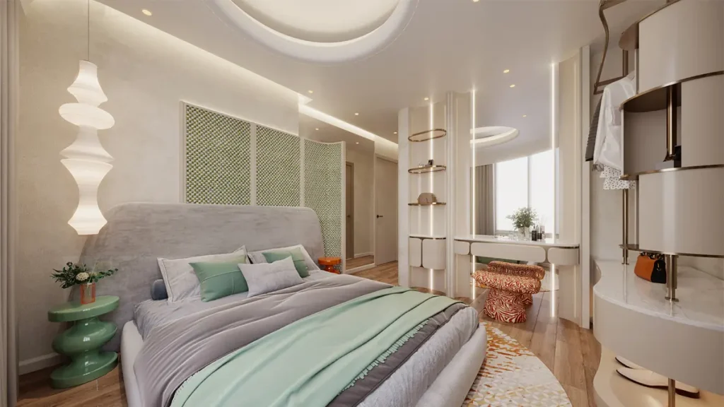 Phòng ngủ Master căn hộ mẫu A&K Tower nội thất hiện đại