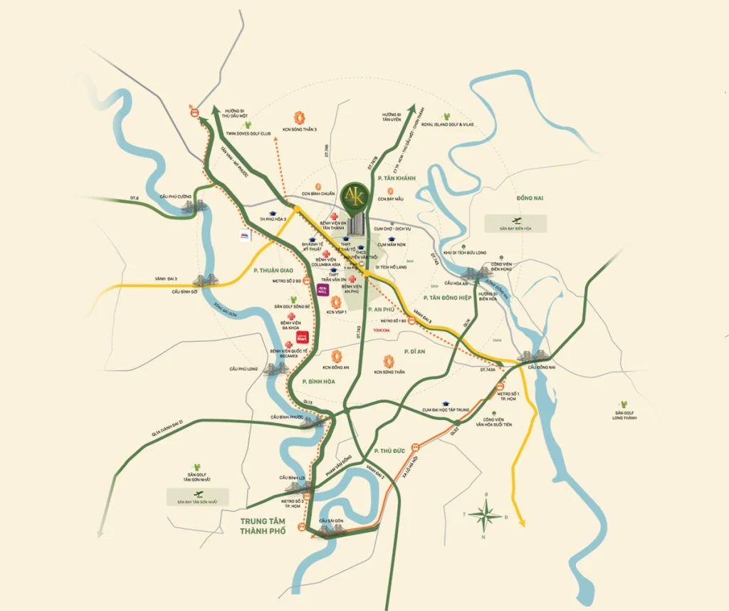 Sơ đồ vị trí kết nối giao thông dự án A&K Tower An Phú 17 Thuận An